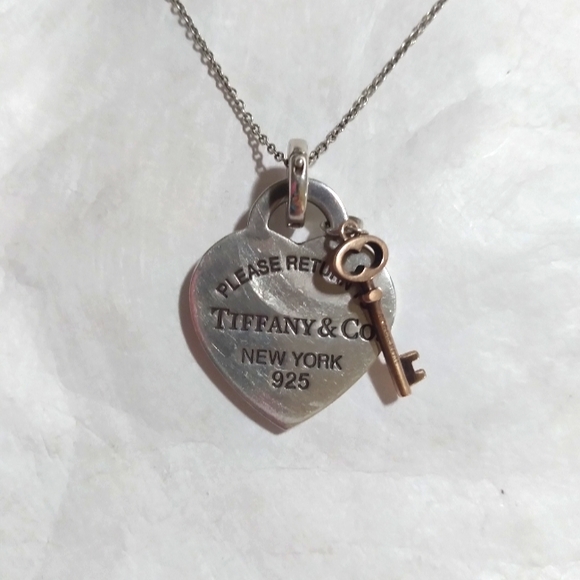 Tiffany & Co. Jewelry - Tiffany & Co. RTT rubedo/silver heart & key necklace